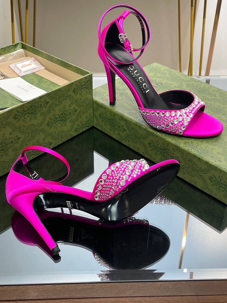 Gucci Crystal-embellished satin sandals
