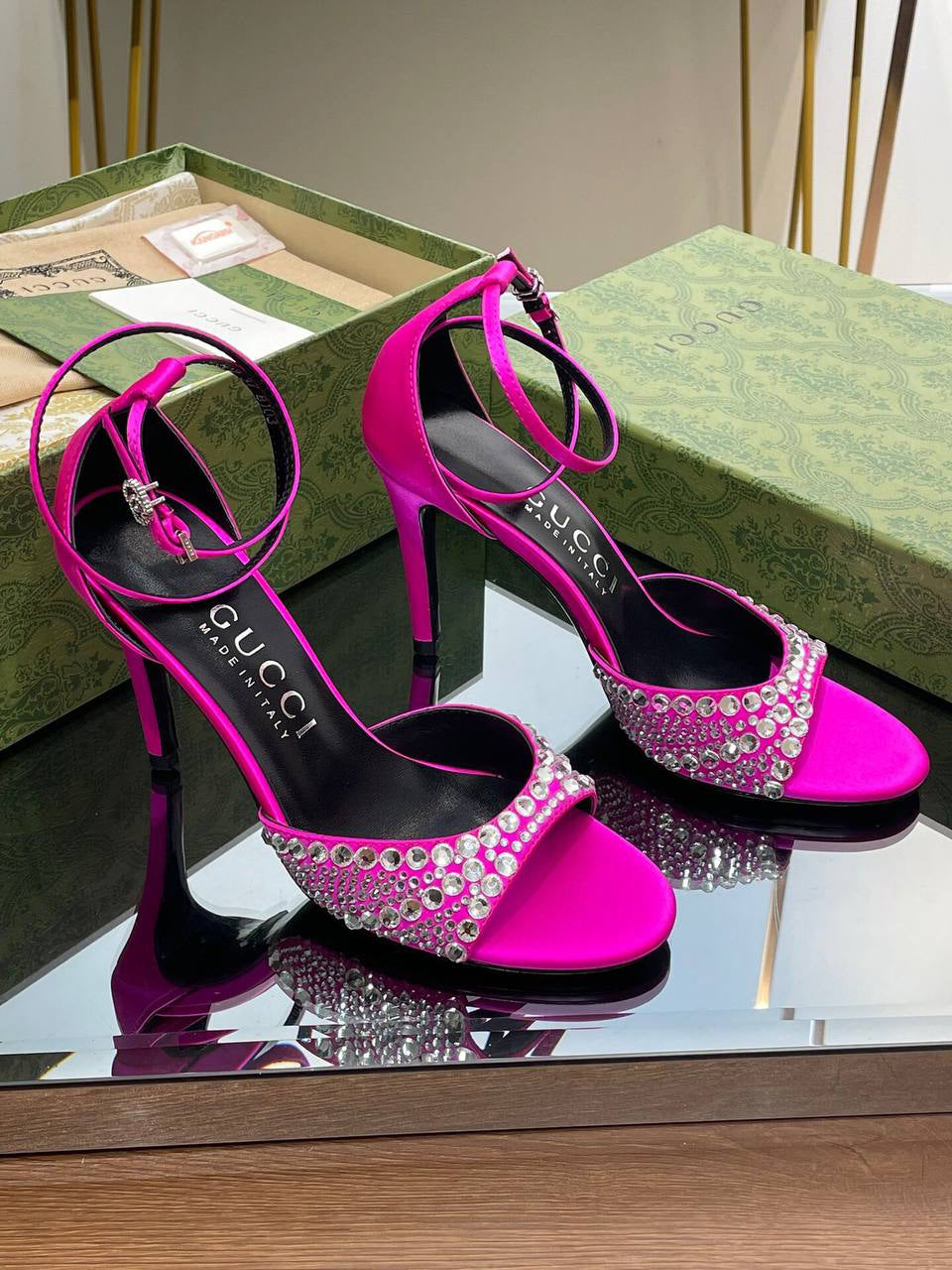 Gucci Crystal-embellished satin sandals