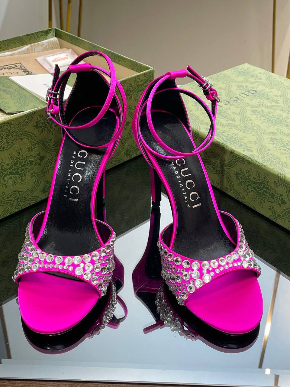 Gucci Crystal-embellished satin sandals