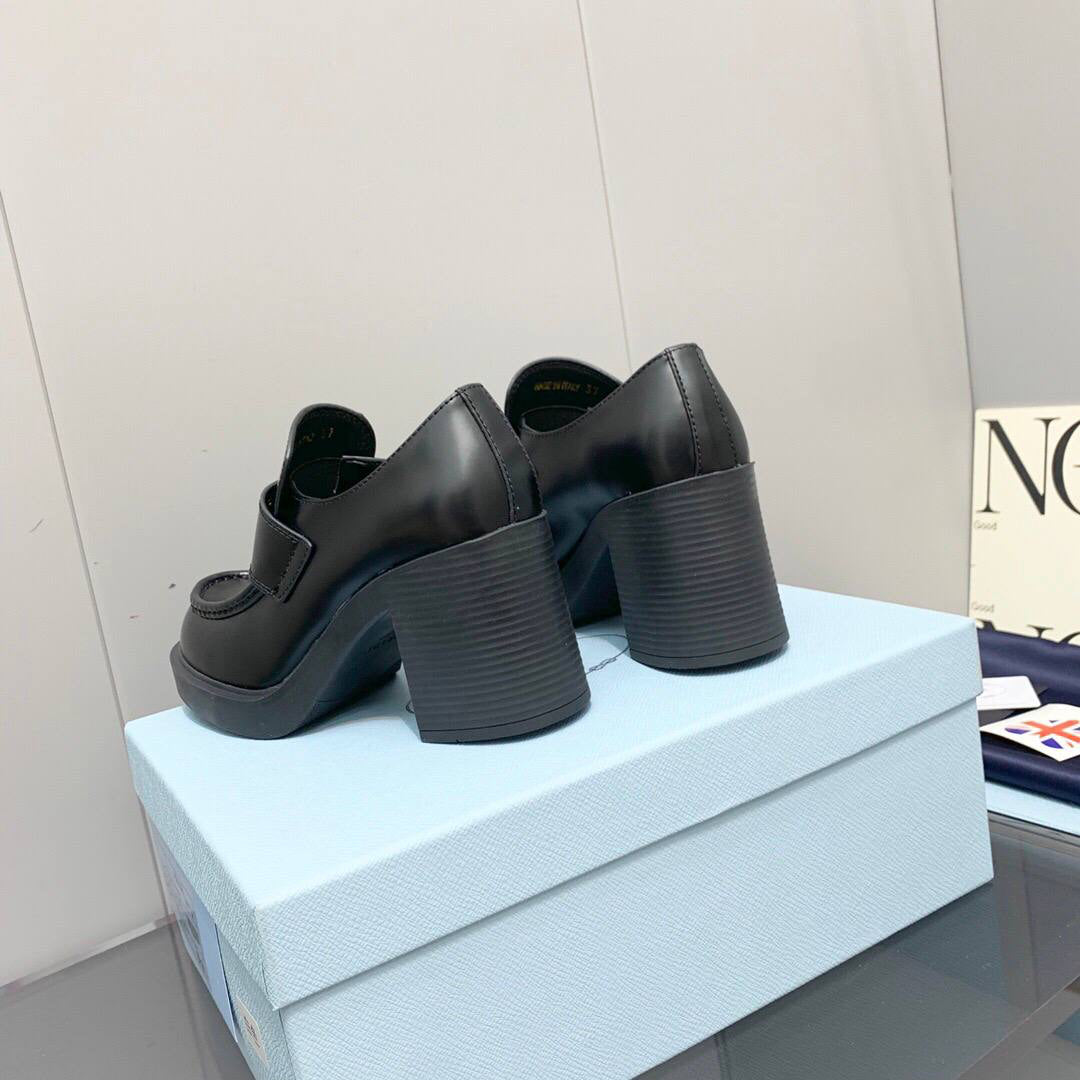 Prada Chocolate high-heeled brushed leather loafers