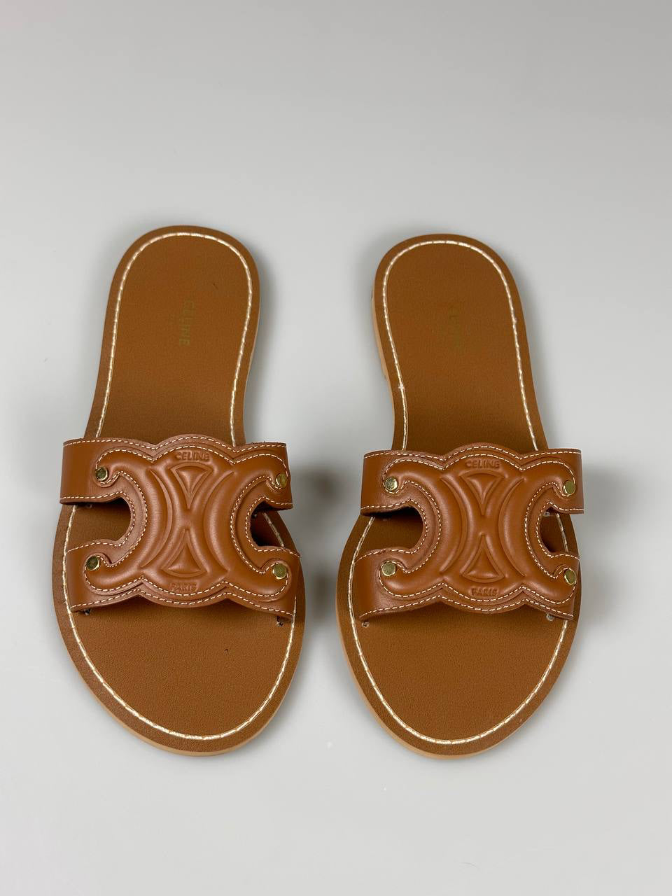 Celine Triomphe Tan Mules