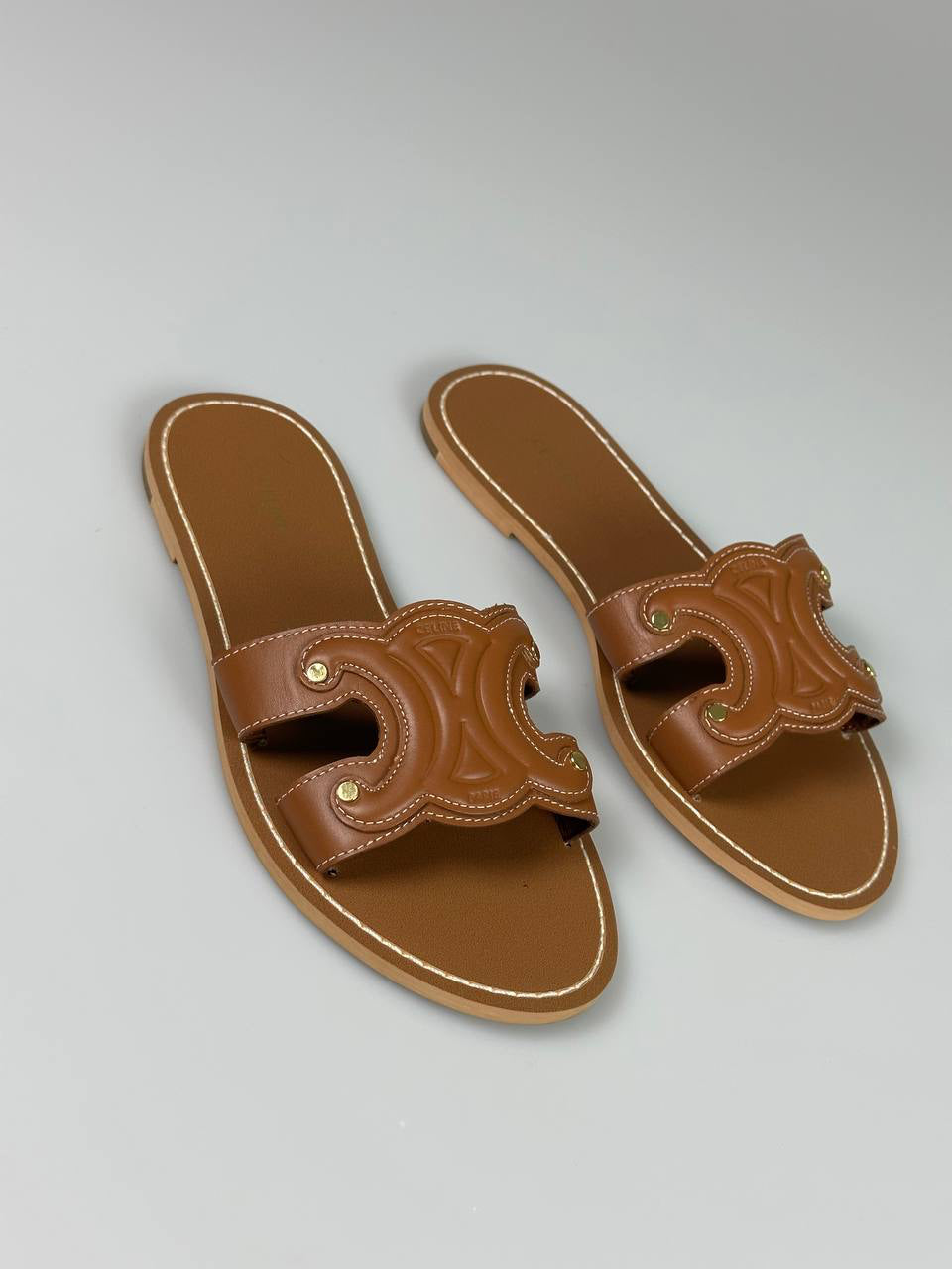 Celine Triomphe Tan Mules