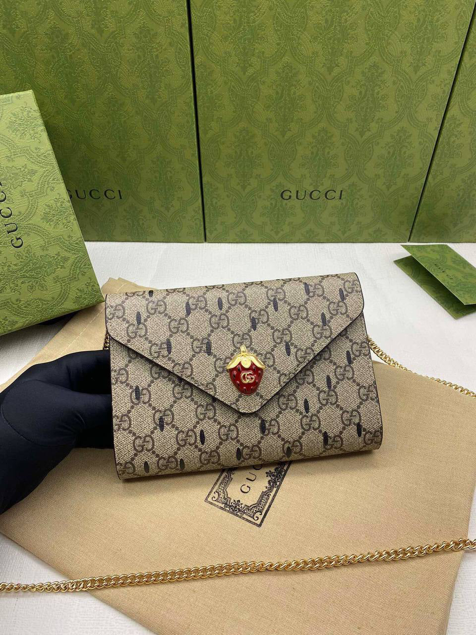Gucci GG Strawberry Mini Wallet Bag