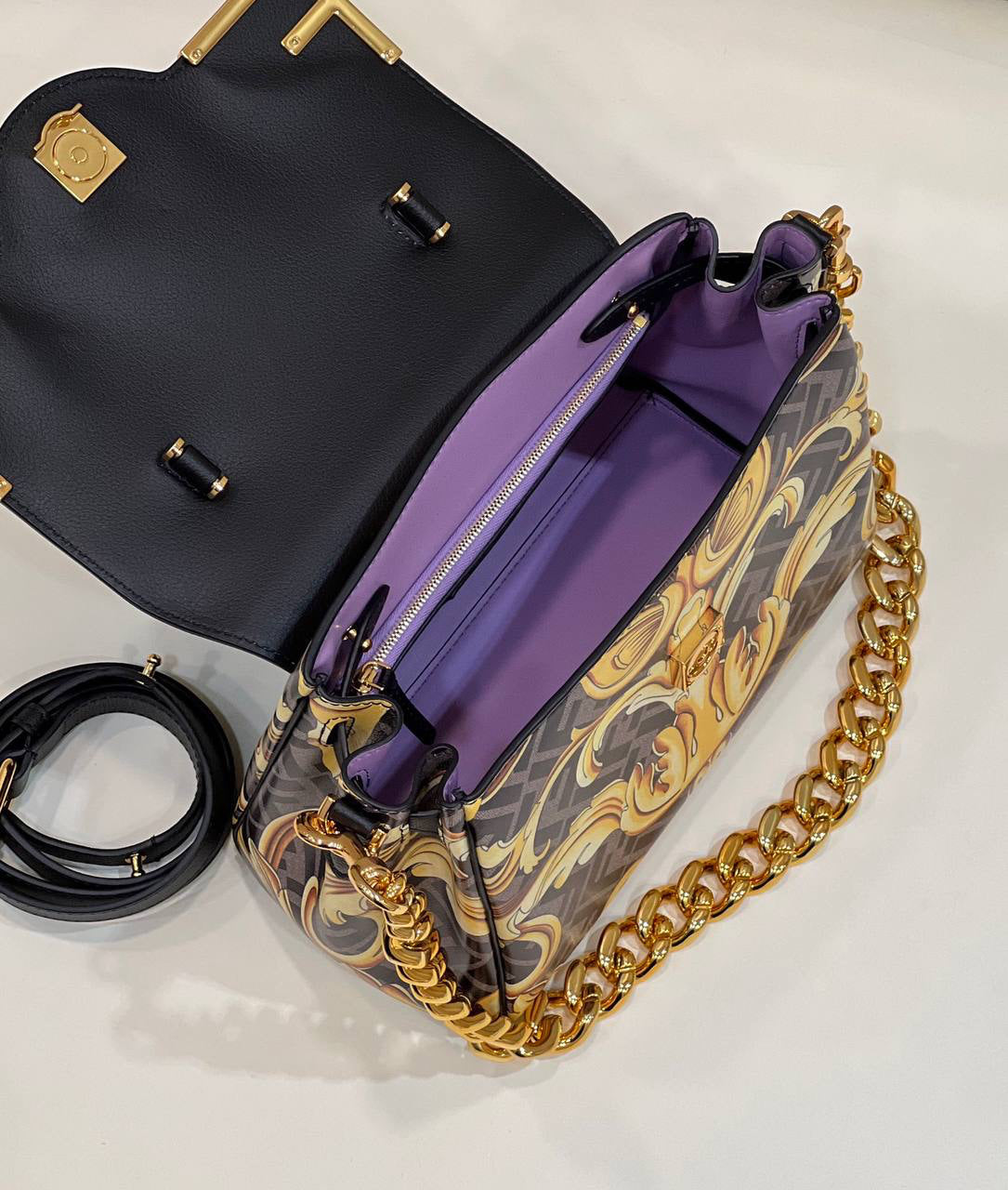 Fendi Fendace La Medusa Medium Handbag Gold Baroque