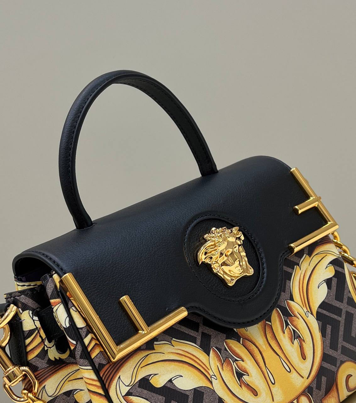 Fendi Fendace La Medusa Medium Handbag Gold Baroque