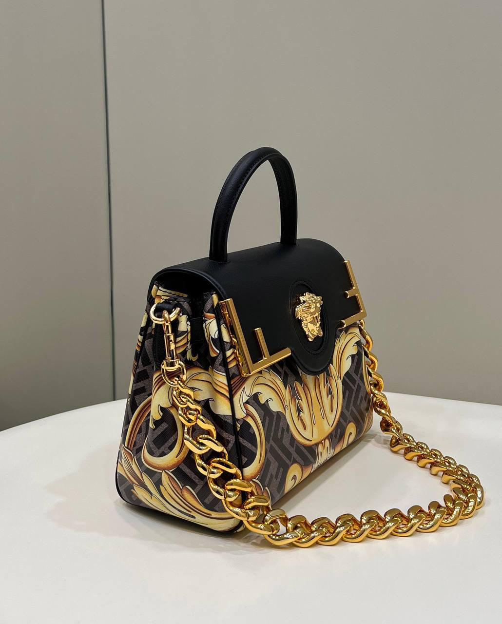 Fendi Fendace La Medusa Medium Handbag Gold Baroque