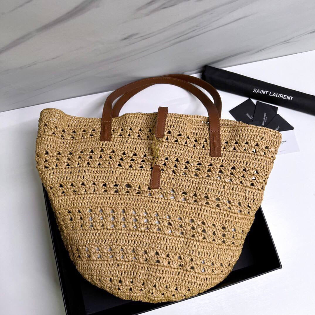 Saint Laurent crochet raffia tote bag