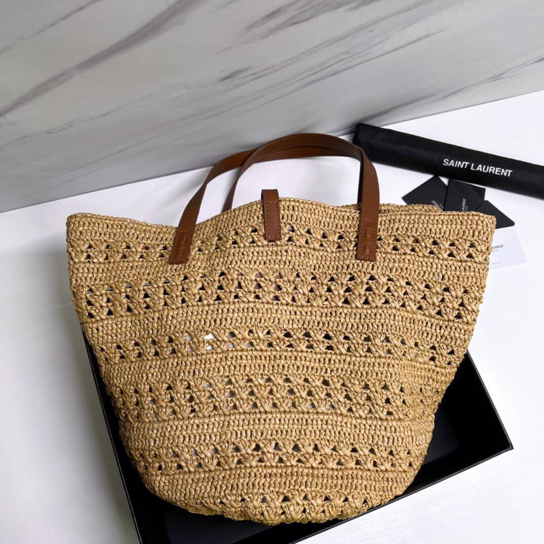 Saint Laurent crochet raffia tote bag