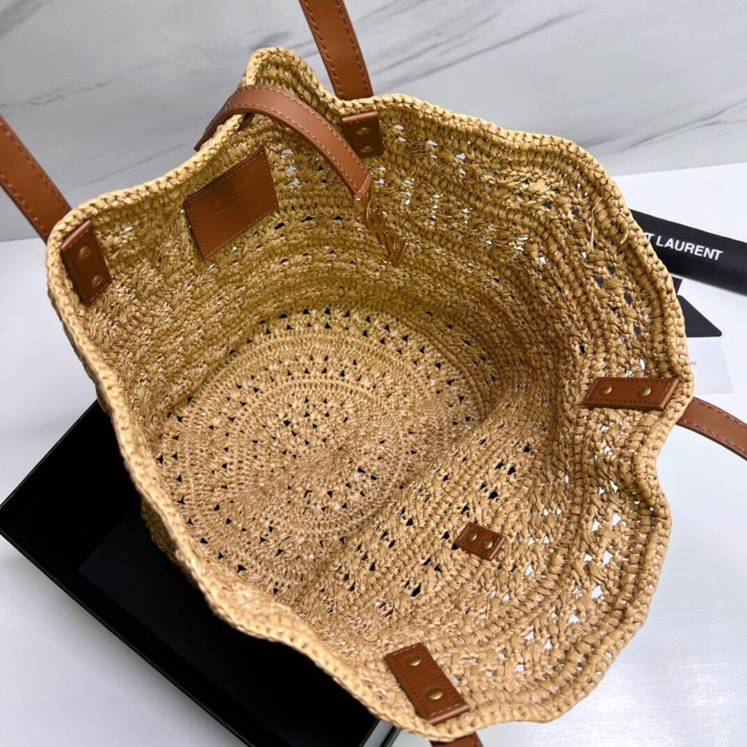 Saint Laurent crochet raffia tote bag