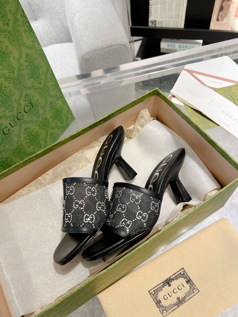 Gucci GG embellished mesh mules