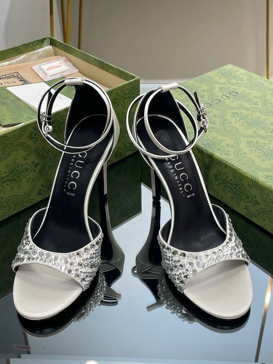 Gucci Crystal-embellished satin sandals